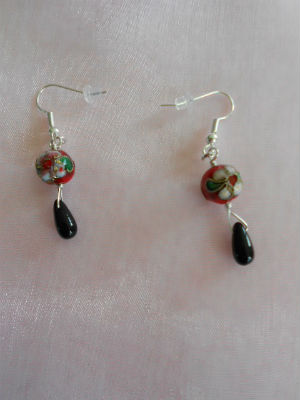 boucle d`oreille perle cloisonnée et goutte